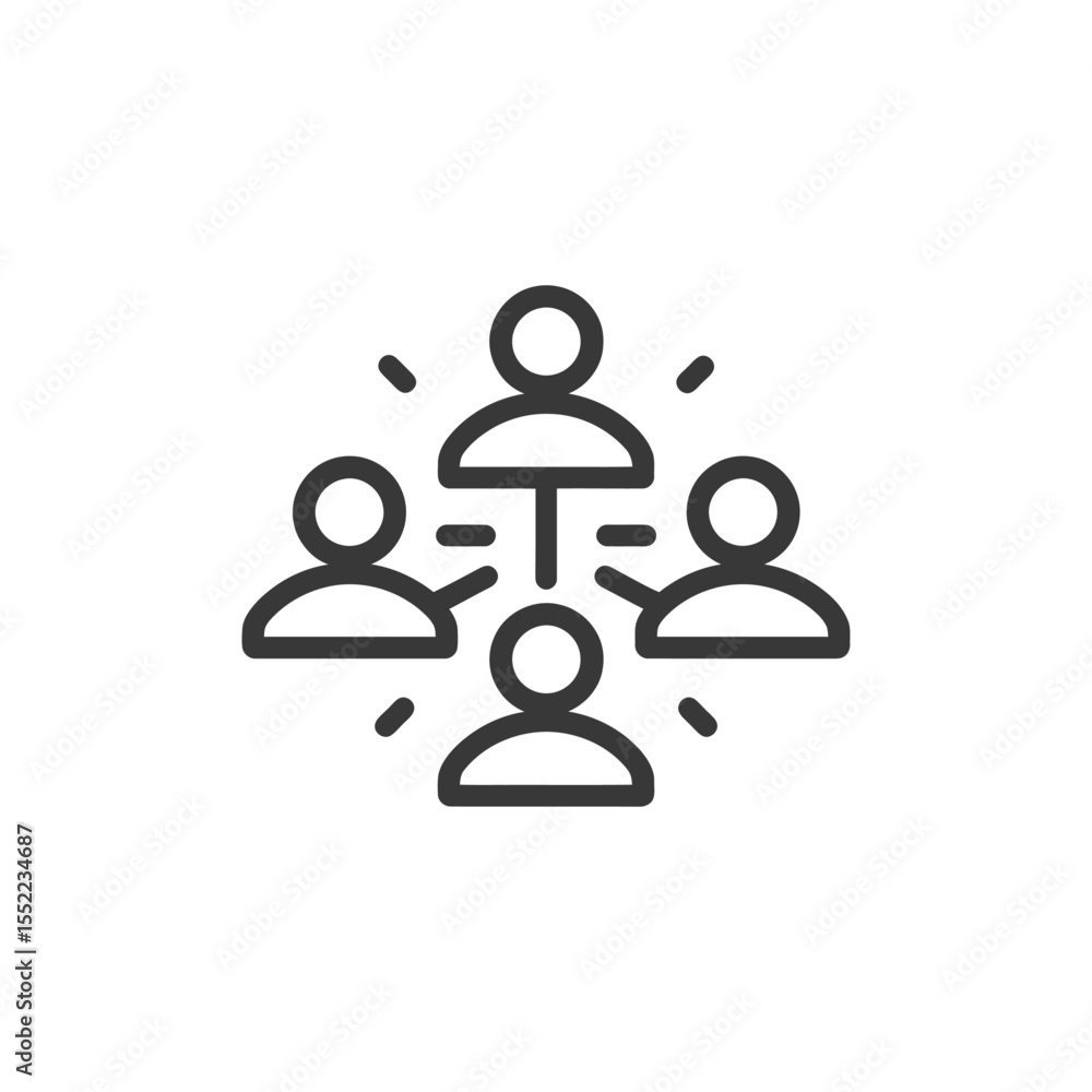 Poster network connection icon: hierarchical structure with radiating lines on white