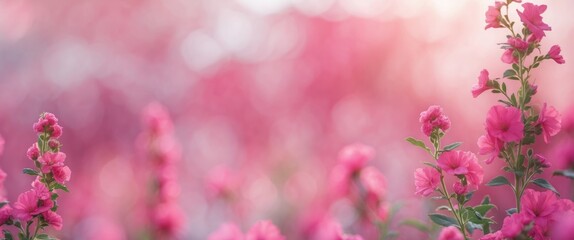 Pink, blurred, abstract background with floral elements. Creative backdrop for cards, flyer, design elements, with empty space for text.