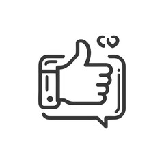 Obraz premium Thumbs Up Chat Bubble Icon with Hearts, Minimalist Line Art
