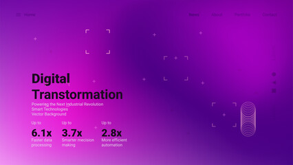 Bright purple vector background showcases digital transformation concepts with impressive statistics for data processing and automation improvements for the next industrial revolution.