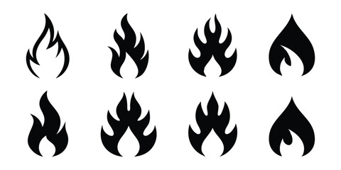 Dynamic Vector Silhouette Icon Set Featuring Varied Flame Designs for Graphic Design, Digital Art, and Creative Branding