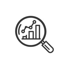 Magnifying Glass Examining Financial Growth Chart, Business Analysis Icon