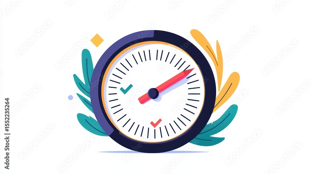 Poster colorful clock illustration representing time management and productivity concepts in a modern desig