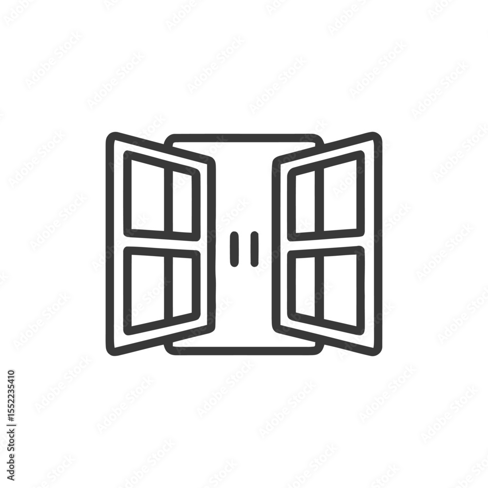 Poster open window icon: minimalist outline design for architecture and interior concepts