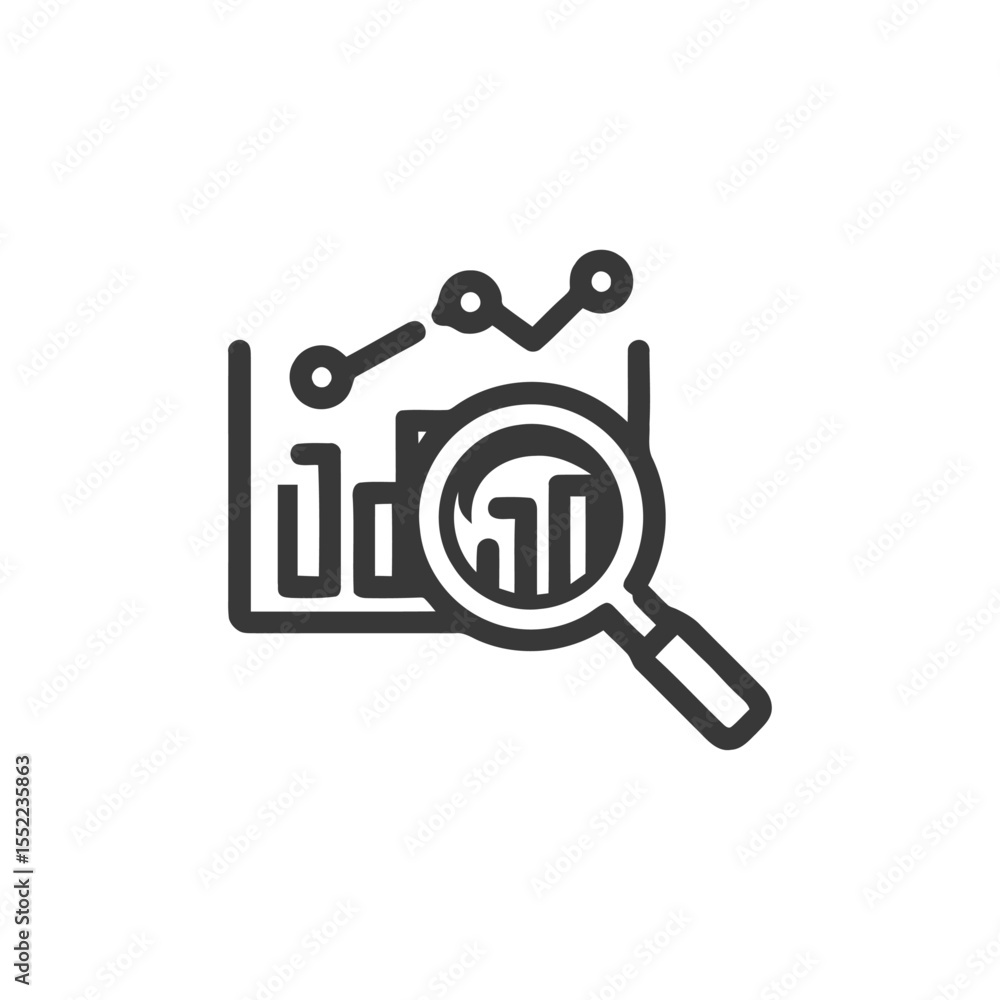 Poster data analysis: magnifying glass over bar and line graph icon