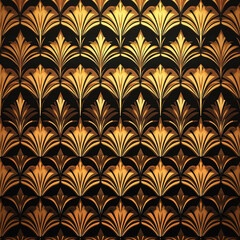 Elegant art deco pattern in gold on black decorative design for backgrounds and wallpapers
