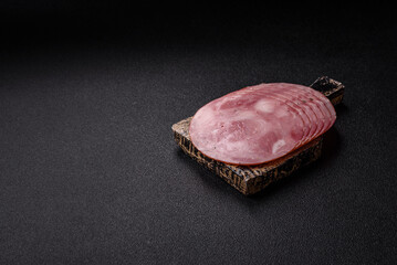 Sliced ham, meat, pork or turkey sausage for sandwiches. Ham slices, food