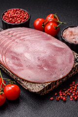 Sliced ham, meat, pork or turkey sausage for sandwiches. Ham slices, food