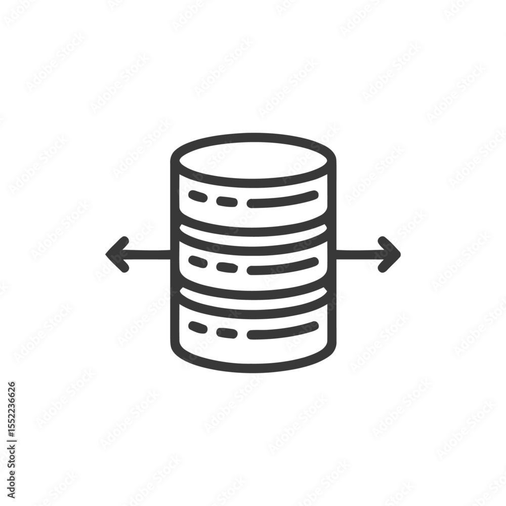 Poster database icon with arrows, data transfer, outline style, isolated on white