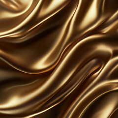 Luxurious gold silk fabric draped smoothly reflecting light creating elegant background texture