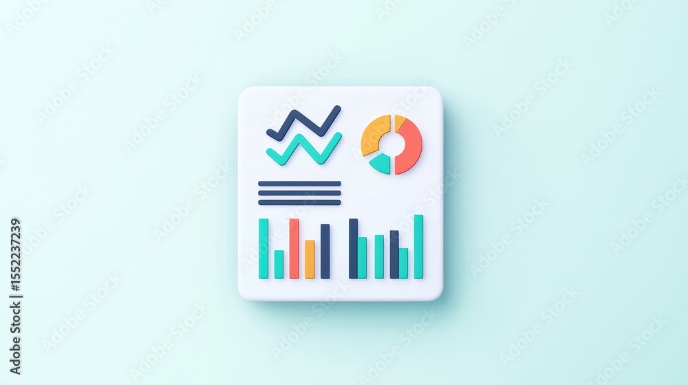 Poster colorful data visualization elements on soft blue background for infographics and reports