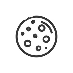 Simple Hand-Drawn Cookie Icon with Chocolate Chips on White Background
