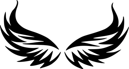 Sharp Stylized Wings Vector Illustration in Black and White
