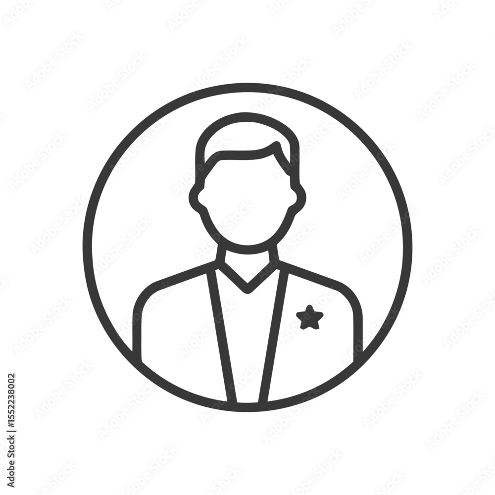 Poster sheriff icon: minimalist portrait with star badge in circle frame