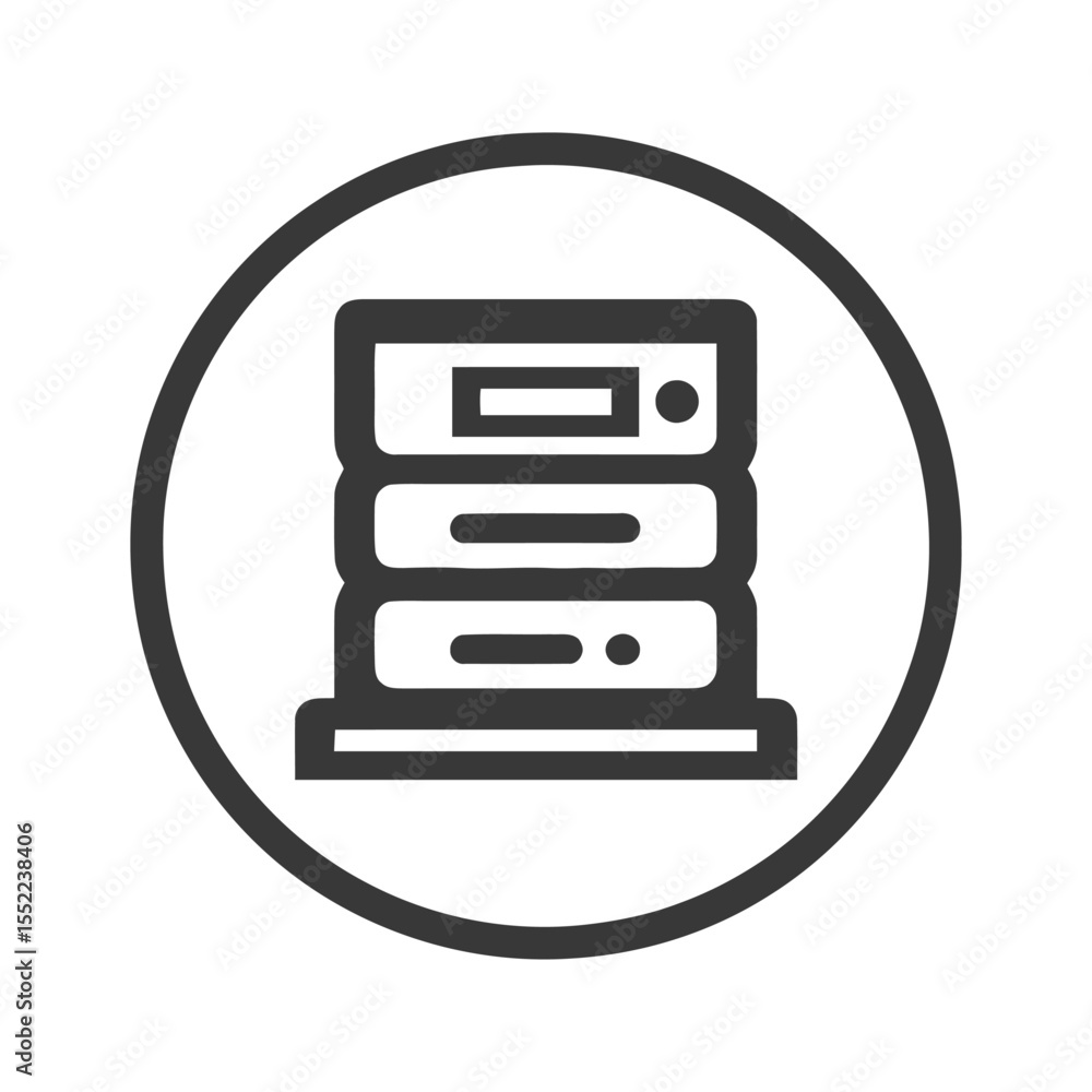 Poster server stack icon: clean, minimalist design in a circular frame