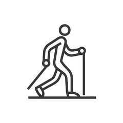 Minimalist Line Art: Nordic Walking Figure with Poles on White Background