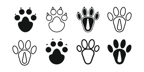 Fototapeta premium Unique Black Vector Silhouette Animal Paw Print Icons for Wildlife Tracking, Nature Art, and Educational Design Projects