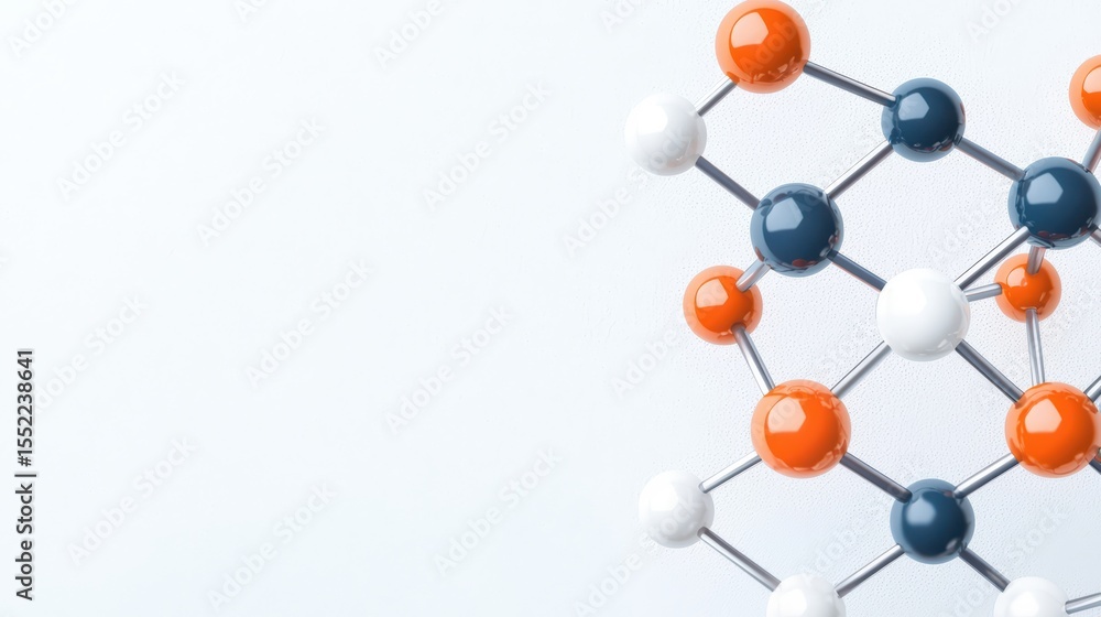 Poster abstract molecular structure with colorful atoms and bonds on light background