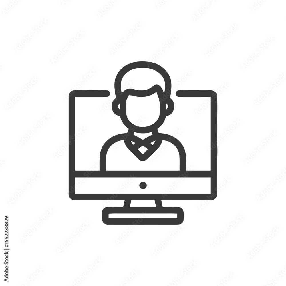 Poster minimalist icon of video call on computer screen, outline style