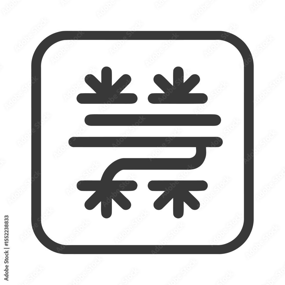 Poster defrosting system icon: minimalist design with snowflakes and lines in rounded square