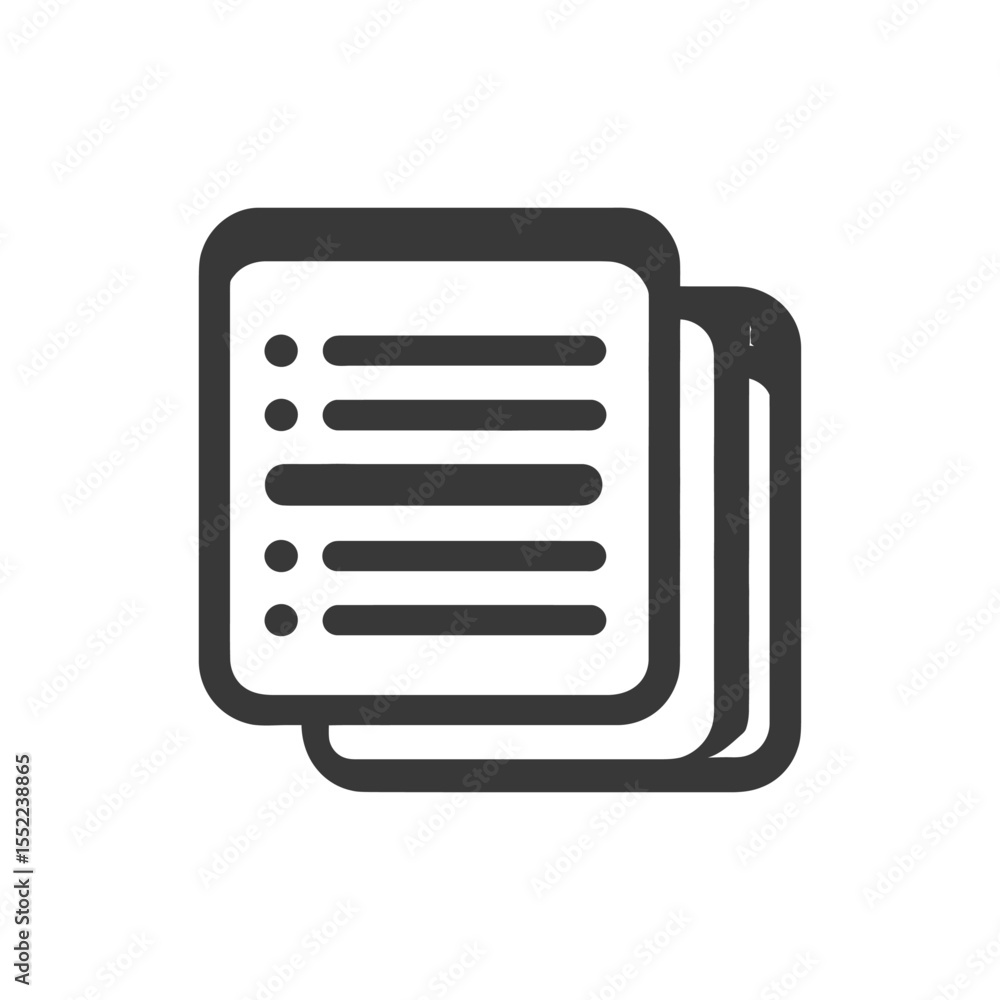 Poster stacked documents icon with list and rounded corners in dark gray