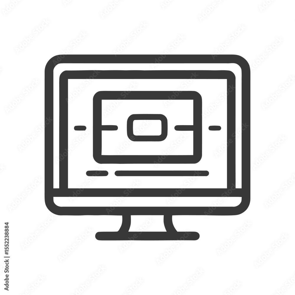 Poster minimalist computer monitor icon with content display, outline style