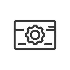 Gear Icon in Box: Technical Drawing, Engineering Symbol, Outline Style