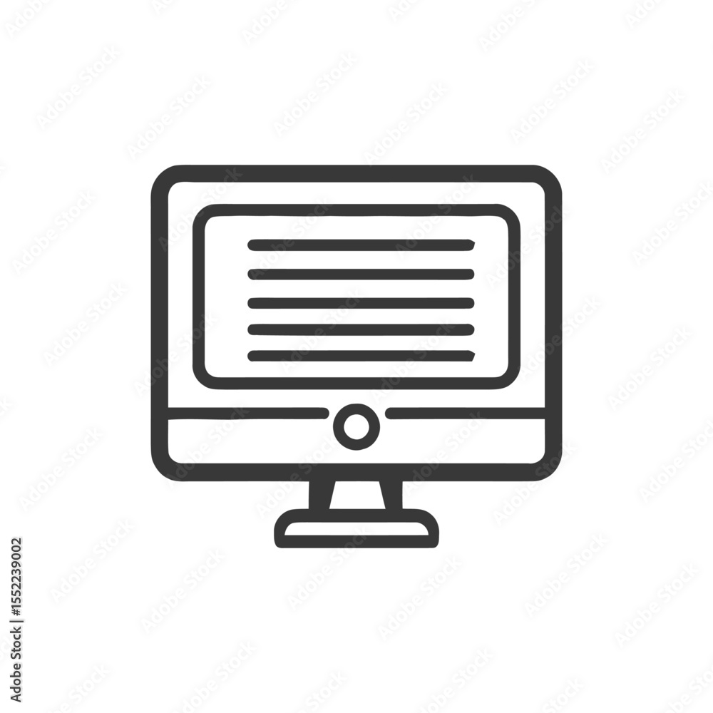 Poster minimalist computer icon: retro design with horizontal lines on screen