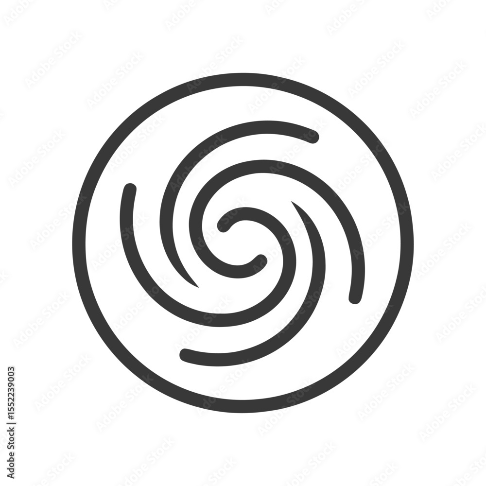 Poster minimalist swirl icon: circular vortex with dynamic lines and clean design