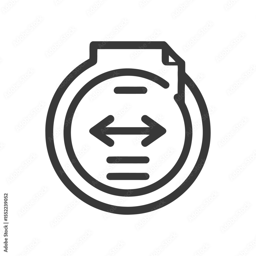 Poster data transfer icon: circular design with arrows, document, and lines.
