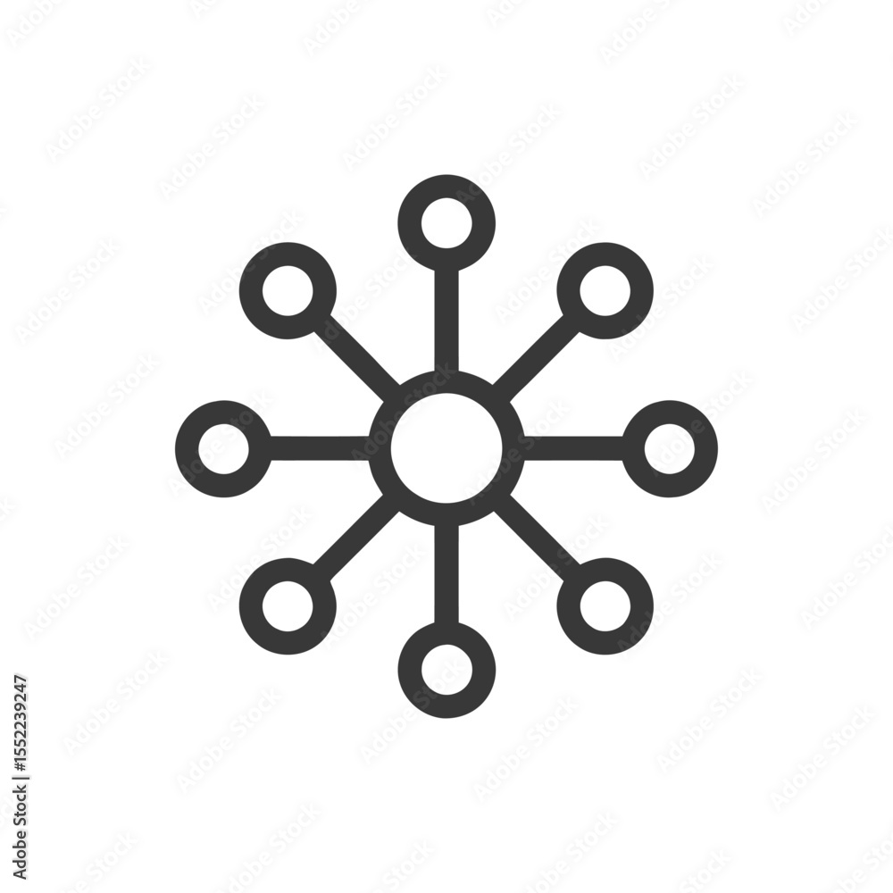 Poster network connection icon: central node with connected circles, simple design