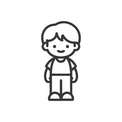 Simple Line Art: Smiling Boy with T-Shirt and Shorts Icon