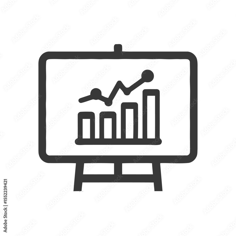 Aufkleber hand-drawn style presentation board with rising bar chart and line graph