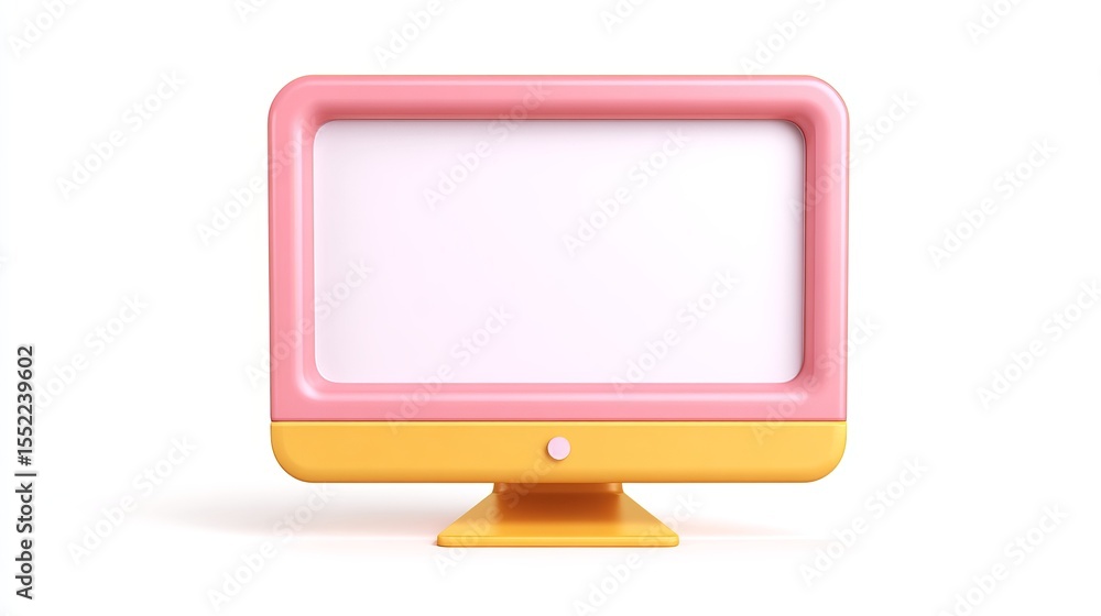 Fototapete Pink and Yellow Computer Monitor Screen Mockup Pastel Color 3D Render Digital Art Illustration Design Technology Graphic Element Background Image Modern Minimalist Style Simple    