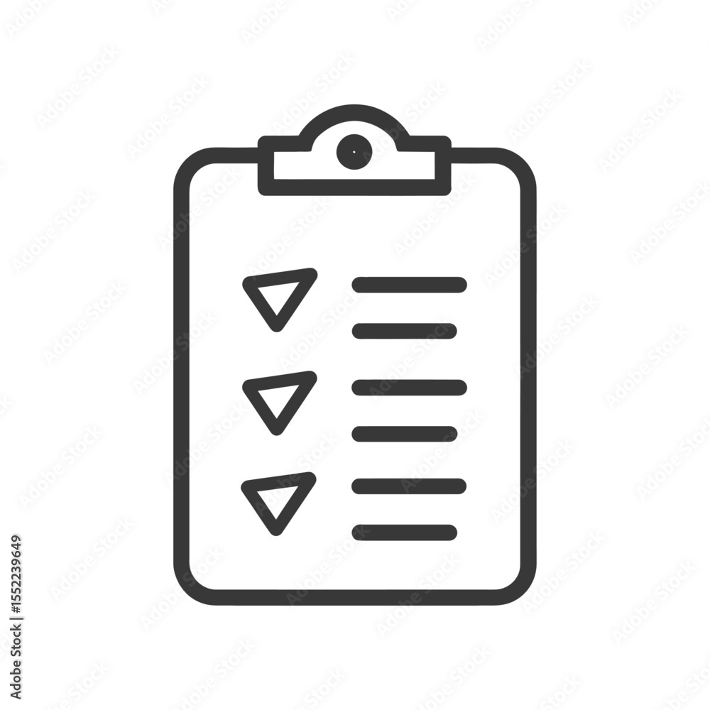 Poster minimalist clipboard icon with checkmarks and lines on white background