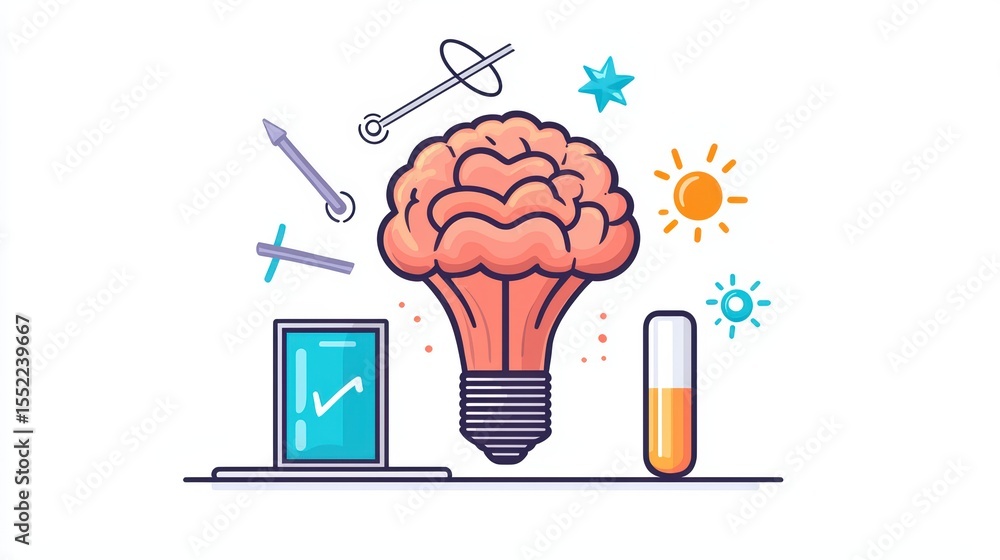 Poster creative concept of brainstorming with lightbulb idea, growth symbols, and data analysis elements in