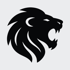 Silhouette of roaring lion head profile with mane Vector illustration