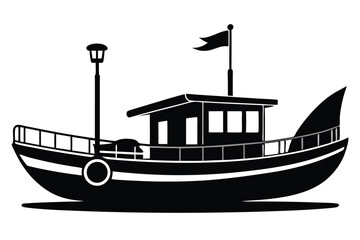 Silhouette Illustration of a Boat with Flag and Lamp Post Design Image