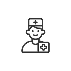 Fototapeta premium Minimalist Icon of Smiling Doctor with Medical Symbol on White Background