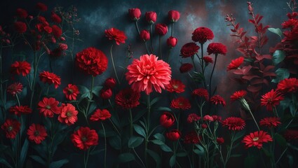 A variety of red flowers with various backgrounds