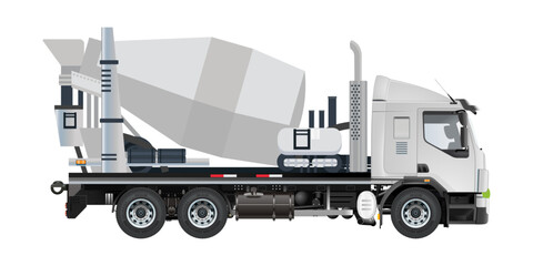 Concrete mixer heavy truck for construction service 3D vector illustration