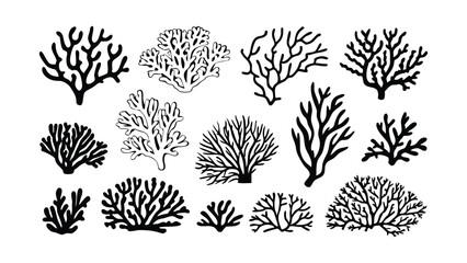 Detailed Black Coral Reef Vector Icon Collection for Ocean Design Projects on Adobe Stock Marketplace