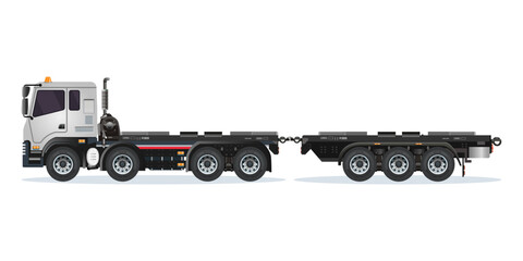 Heavy Truck Double Trailer cargo without container box 3D vector illustration