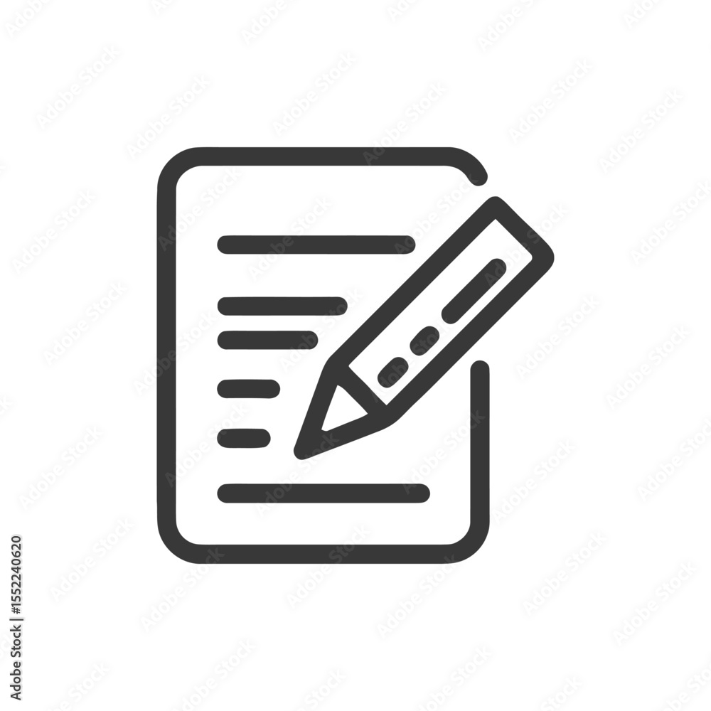 Poster edit document icon: pencil on paper with text lines