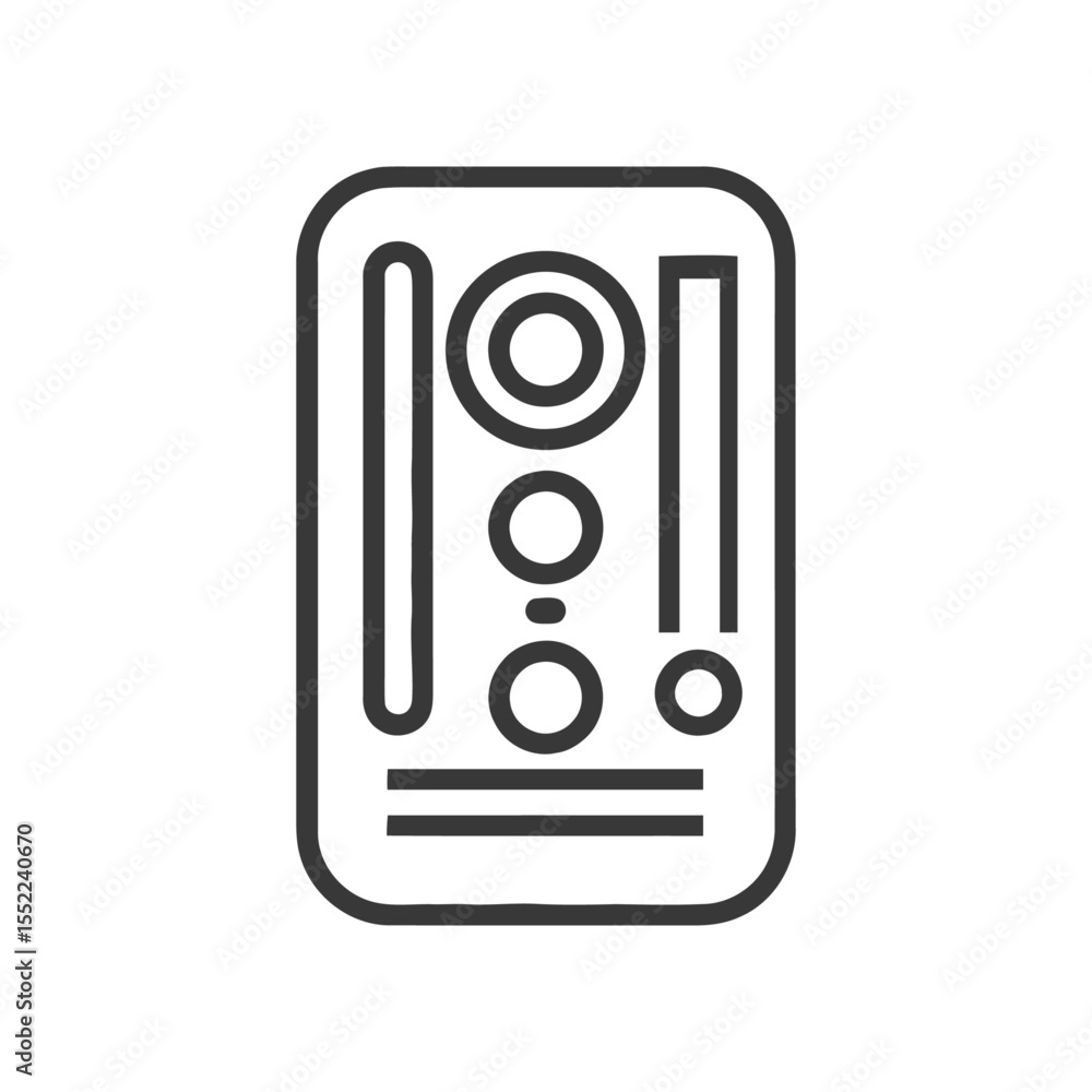 Poster minimalist phone camera array icon: circular lenses and vertical bars design