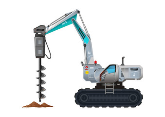 Hydraulic ground drilling rig excavators vehicle futuristic model vector illustration 