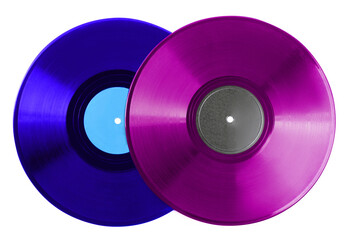 Two color vinyl records on white background