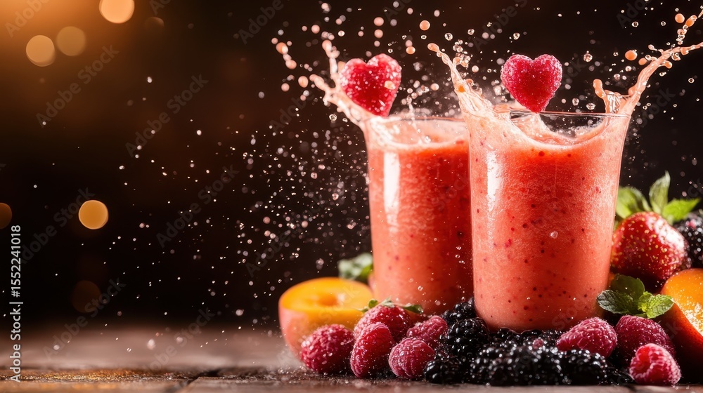 Aufkleber two refreshing smoothies with vibrant splashes of fruit create a dynamic and lively scene, perfect f