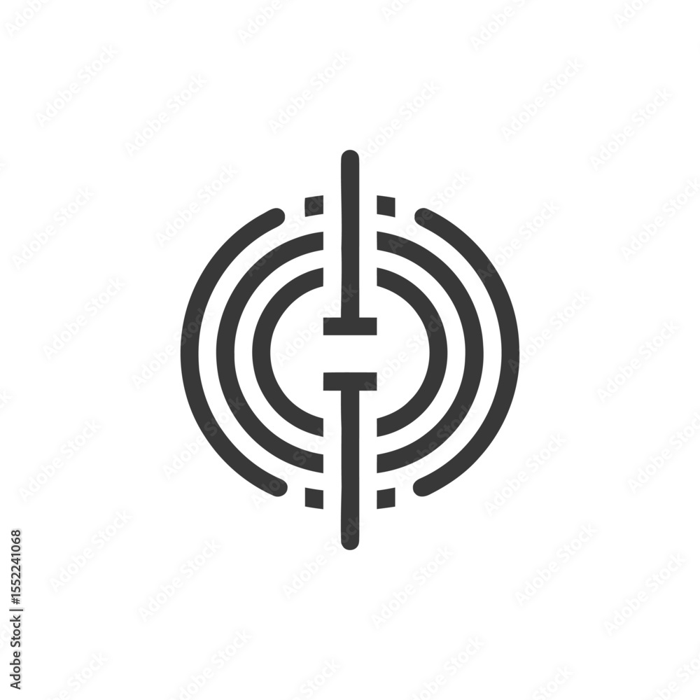 Poster abstract concentric circles with vertical lines logo design in gray