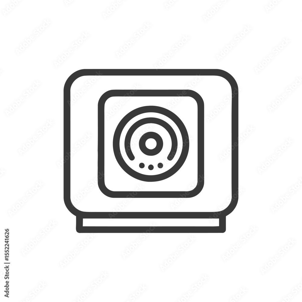 Poster modern surveillance camera icon with concentric circles and rounded square design